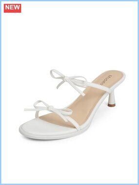 Kitten Heel Sandals Two Strap Rounded Toe Slip On